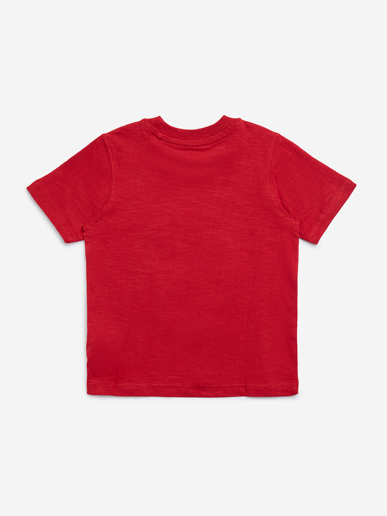 HOP Kids Red Animal Print Cotton T-Shirt