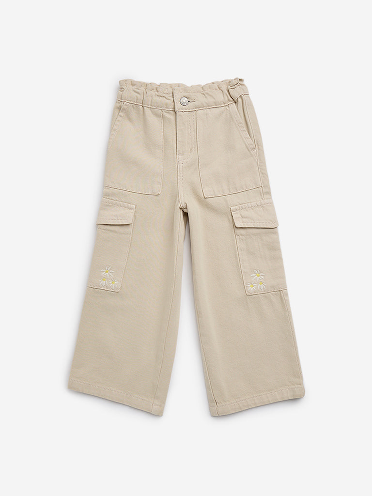 HOP Kids Beige  Cargo-Style Relaxed - Fit Mid - Rise Jeans