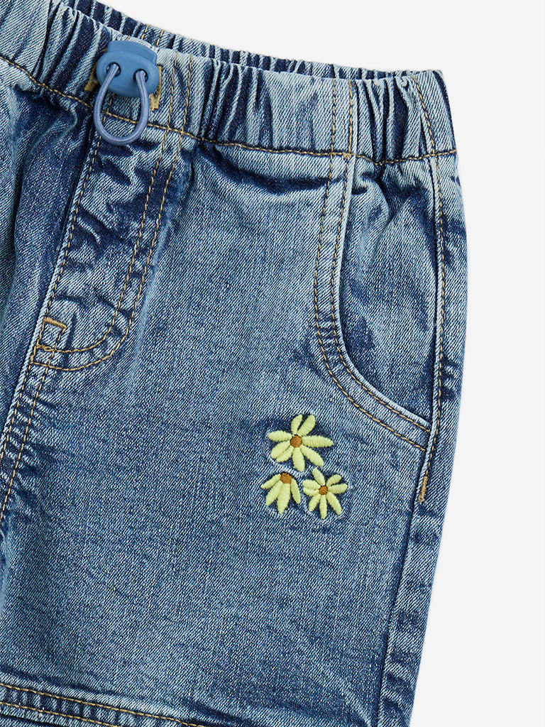 HOP Kids Blue Floral Relaxed - Fit High - Rise Jeans