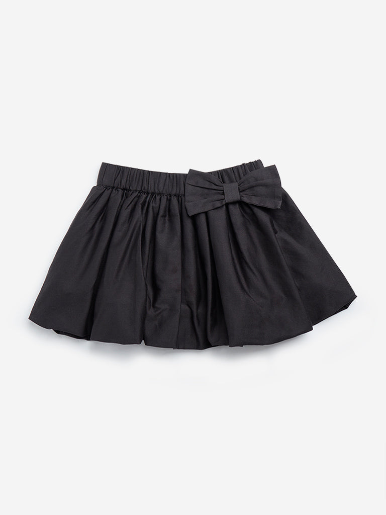 HOP Kids Black Bow Design High-Rise Cotton Skirt