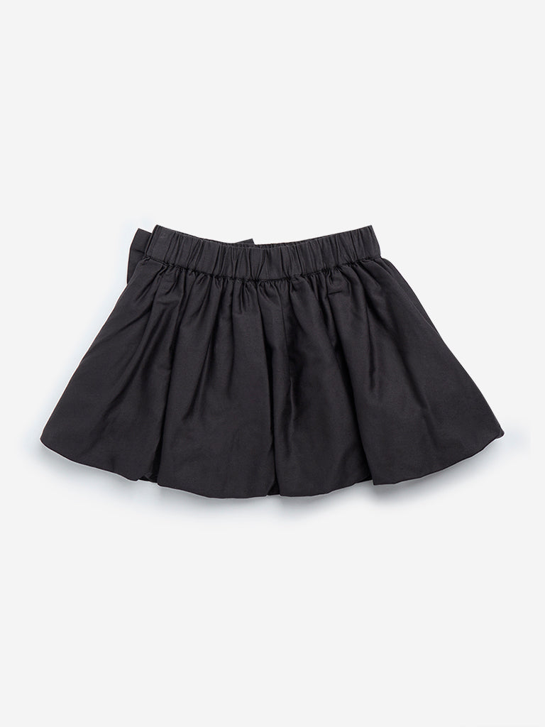 HOP Kids Black Bow Design High-Rise Cotton Skirt