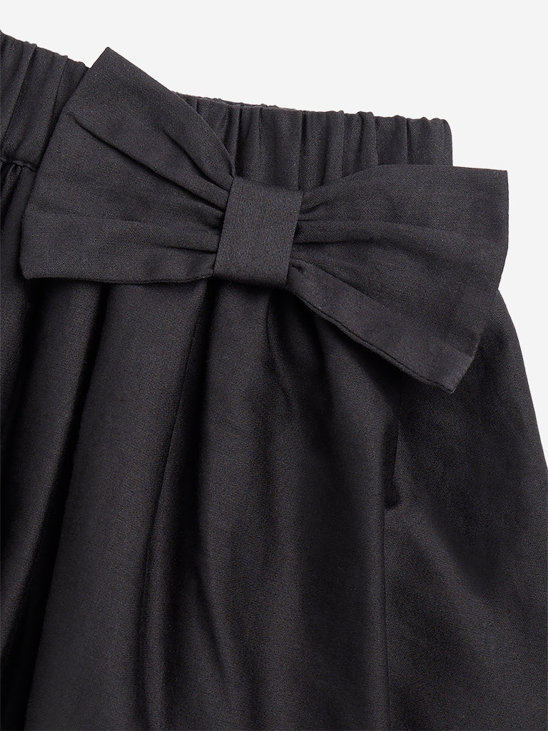 HOP Kids Black Bow Design High-Rise Cotton Skirt