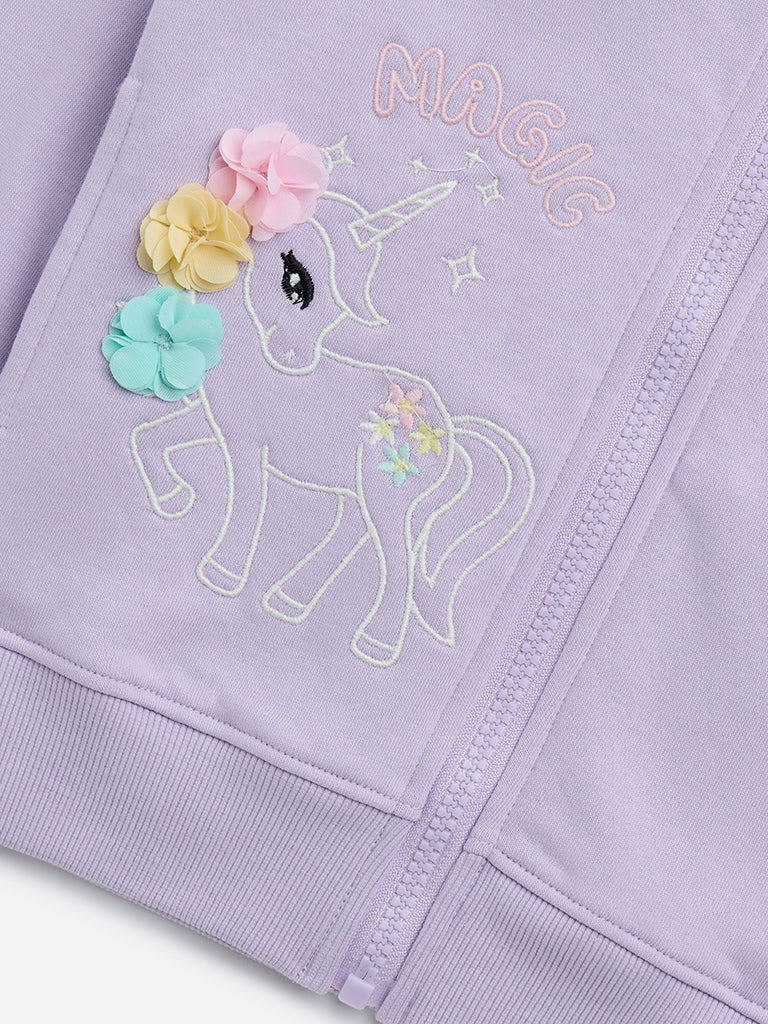 HOP Kids Lilac Unicorn Design Cotton Blend Sweatshirt