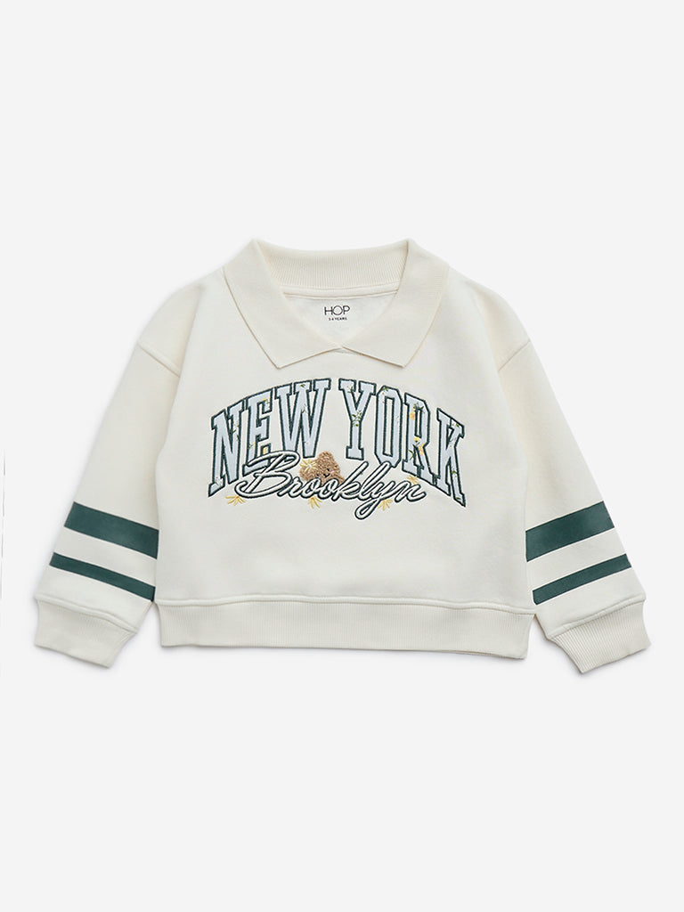 HOP Kids Off-White Text Embroidered Sweatshirt