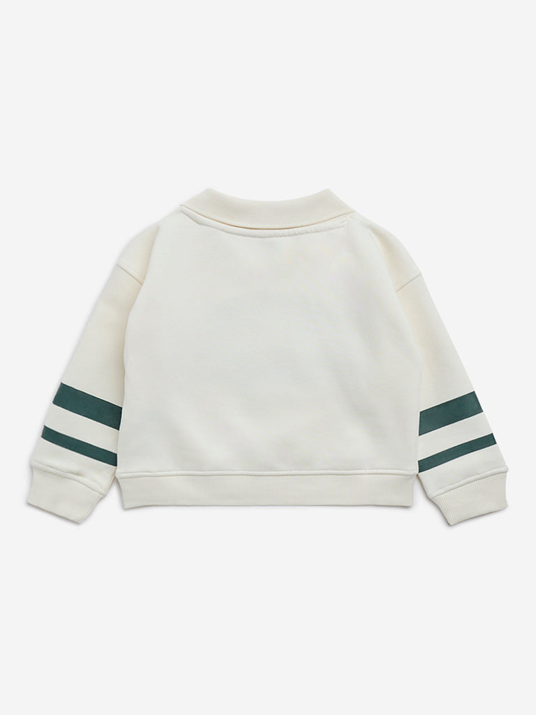 HOP Kids Off-White Text Embroidered Cotton-Blend Sweatshirt