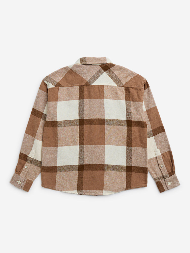 Y&F Kids Brown Checks Printed Cotton Shirt