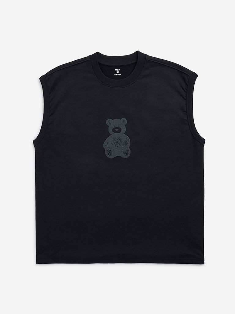 Y&F Kids Black Animal Design Cotton T-Shirt