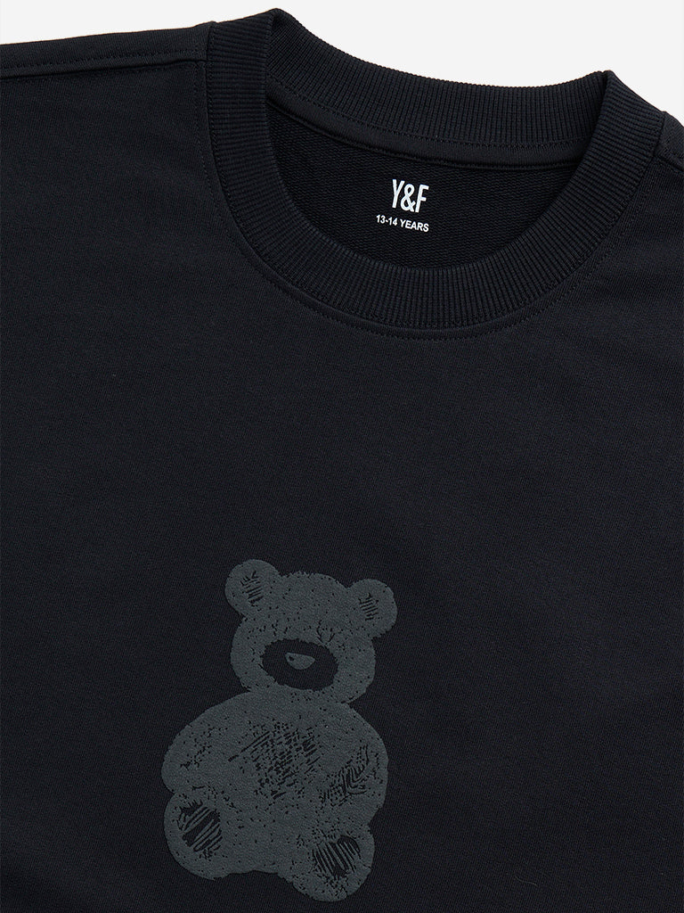 Y&F Kids Black Animal Design Cotton T-Shirt