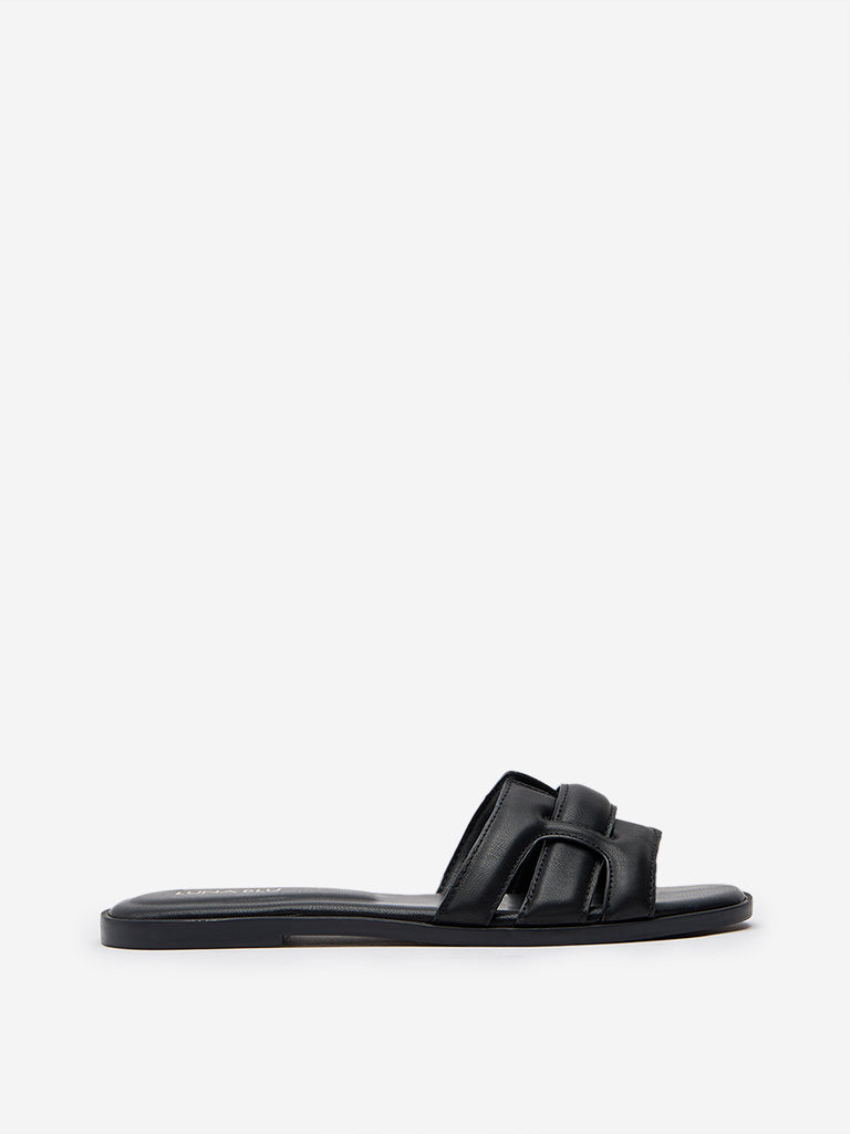 LUNA BLU Black Multi-Strap Slides