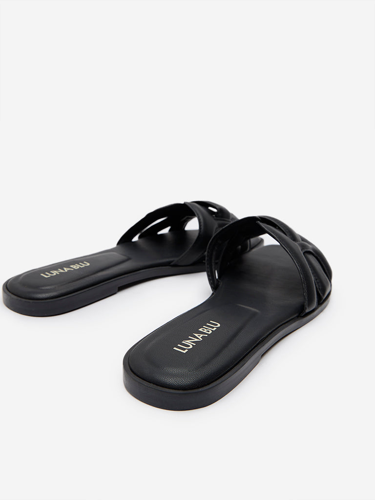 LUNA BLU Black Multi-Strap Slides