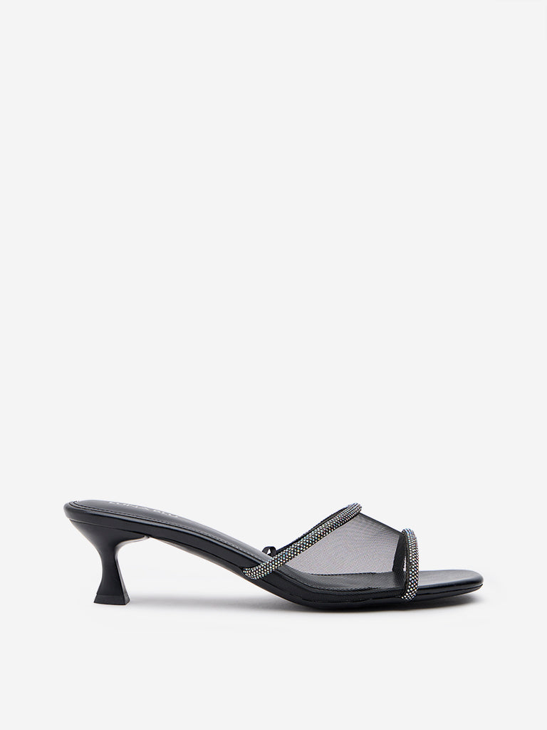 LUNA BLU Black Diamante Embellished Heel Sandals