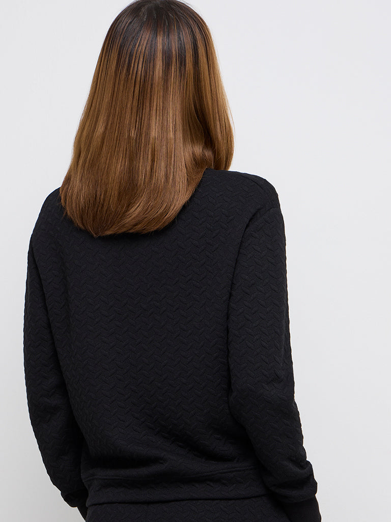 Studiofit Black Self-Textured Sweatshirt