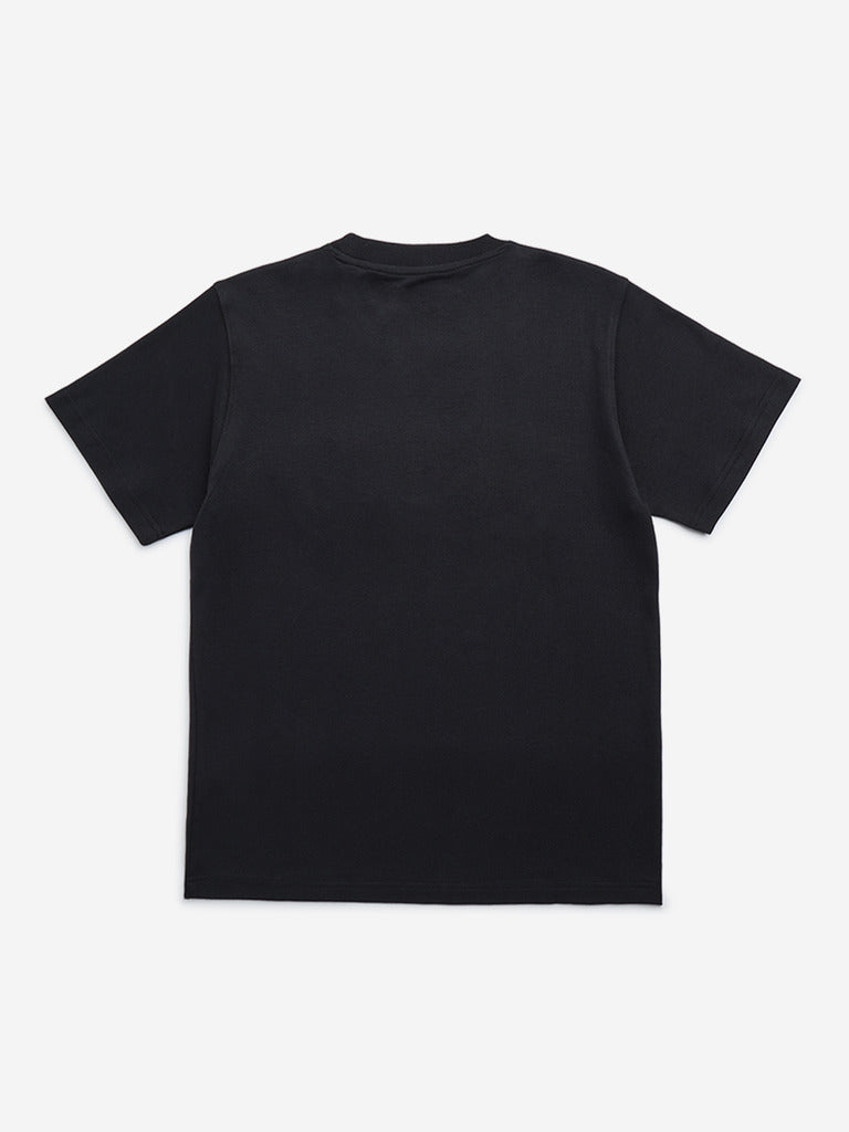 Y&F Kids Black Text Embossed Cotton T-Shirt