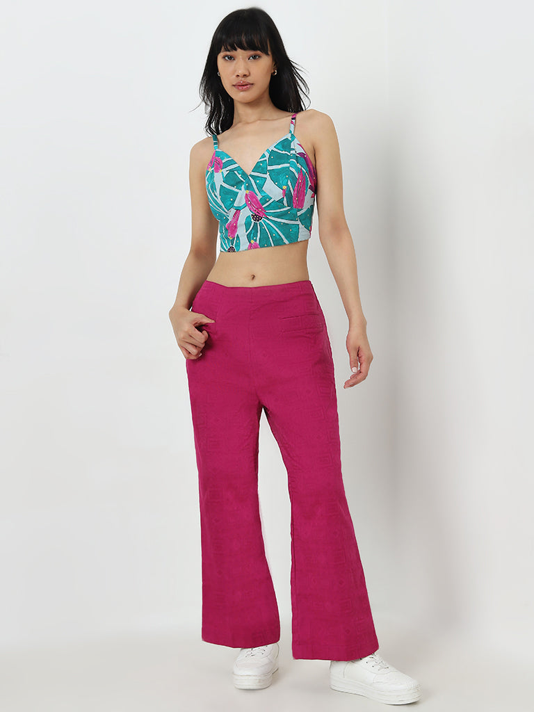 Bombay Paisley Dark Pink Self High-Rise Cotton Pants