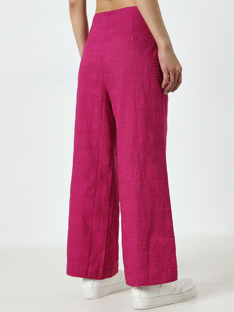 Bombay Paisley Dark Pink Self High-Rise Cotton Pants