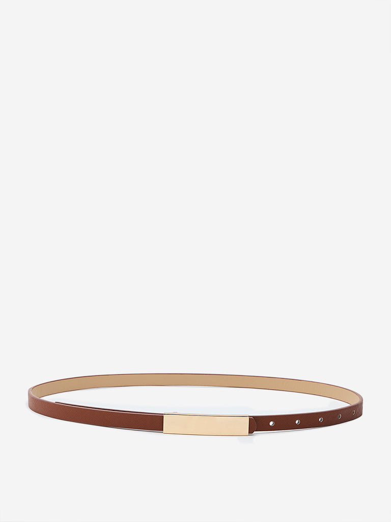 Westside Accessories Brown Plated Buckle Belt (Small)