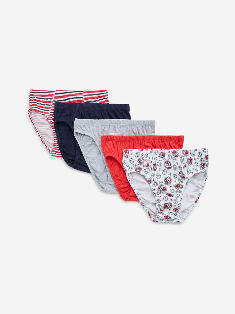 Y&F Kids Red Football-Themed Cotton Briefs - Pack of 5