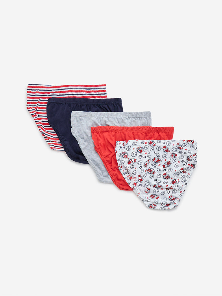 Y&F Kids Red Football-Themed Cotton Briefs - Pack of 5