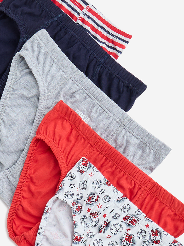 Y&F Kids Red Football-Themed Cotton Briefs - Pack of 5