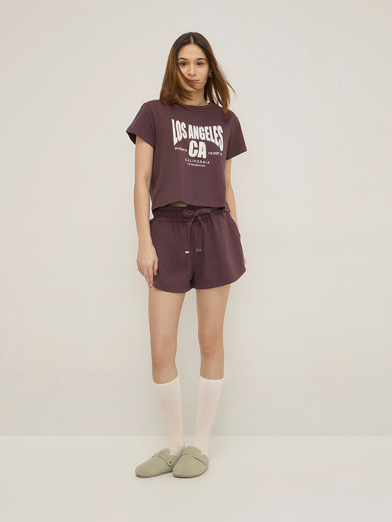 Superstar Plum Text Printed Cotton T-Shirt