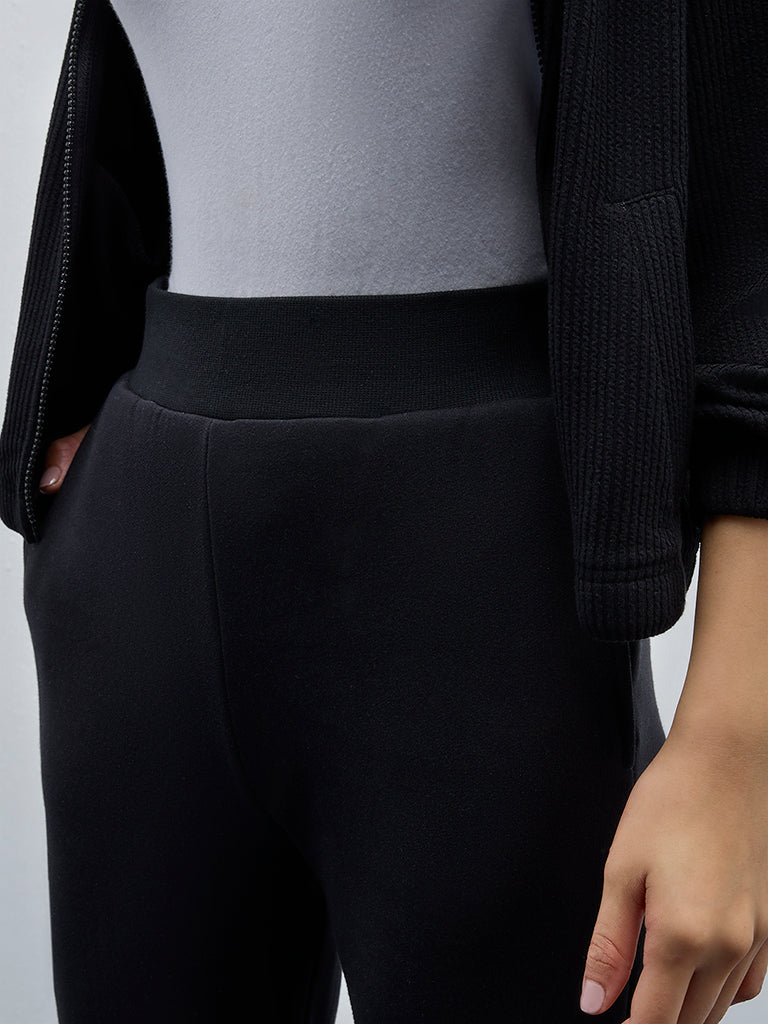 Studiofit Black High-Rise Cotton Track Pants