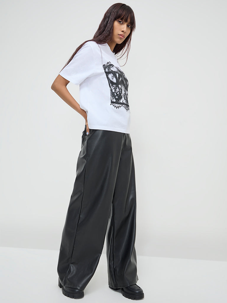 Nuon Black Faux-Leather High-Rise Pants