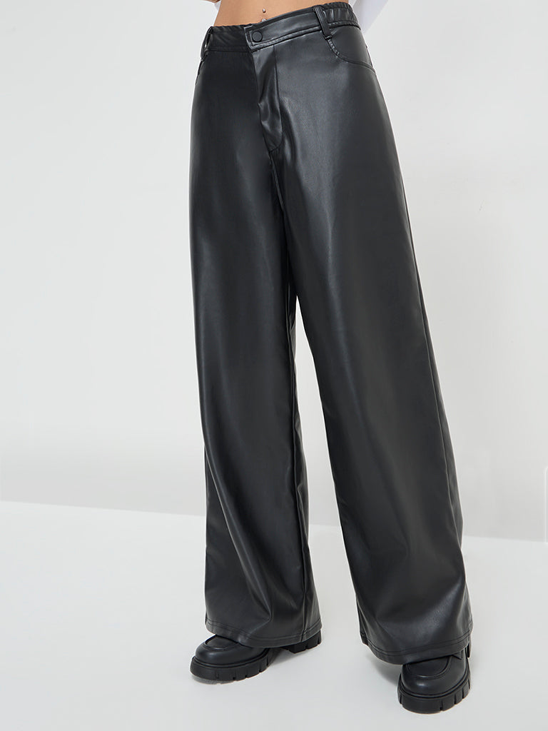 Nuon Black Faux-Leather High-Rise Pants