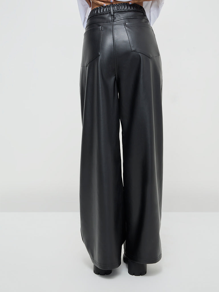 Nuon Black Faux-Leather High-Rise Pants