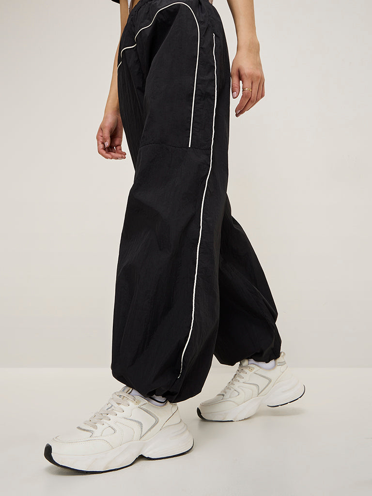 Buy Nuon Black Striped High Rise Track Pants from Westside