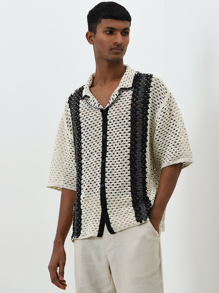 ETA Off-White Colour Blocked Crochet Relaxed-Fit Shirt