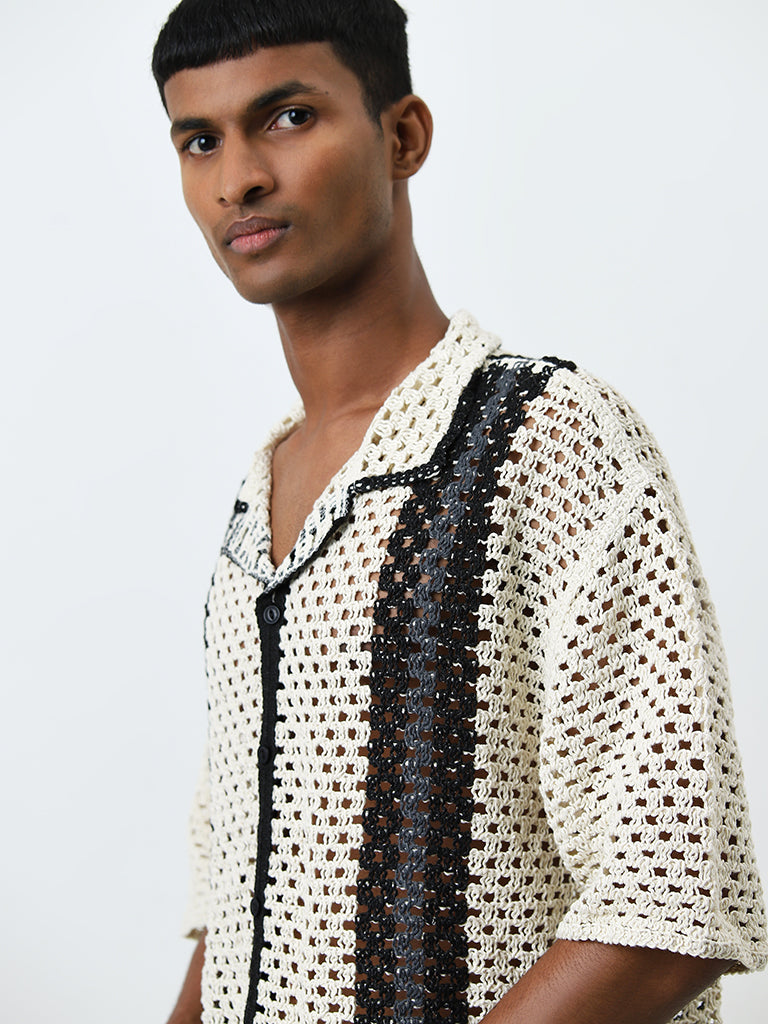 ETA Off-White Colour Blocked Crochet Relaxed-Fit Shirt