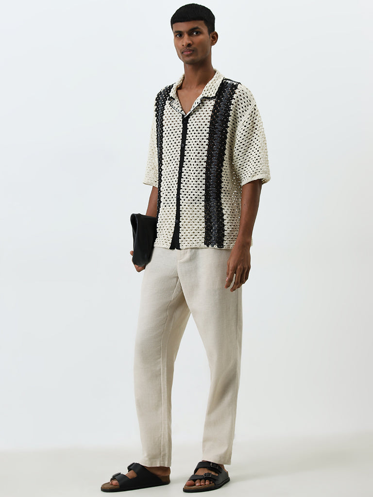 ETA Off-White Colour Blocked Crochet Relaxed-Fit Shirt