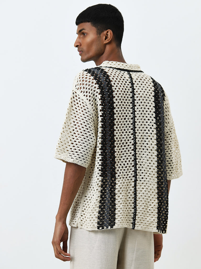 ETA Off-White Colour Blocked Crochet Relaxed-Fit Shirt