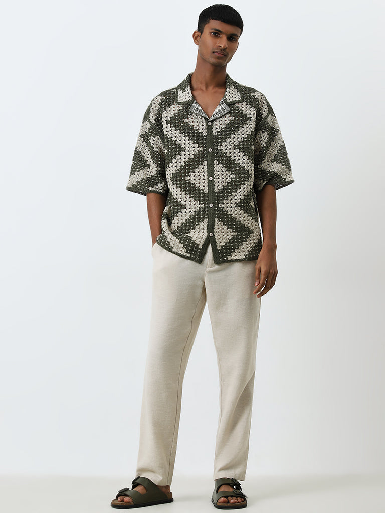 ETA Olive Crochet Relaxed-Fit Cotton Shirt