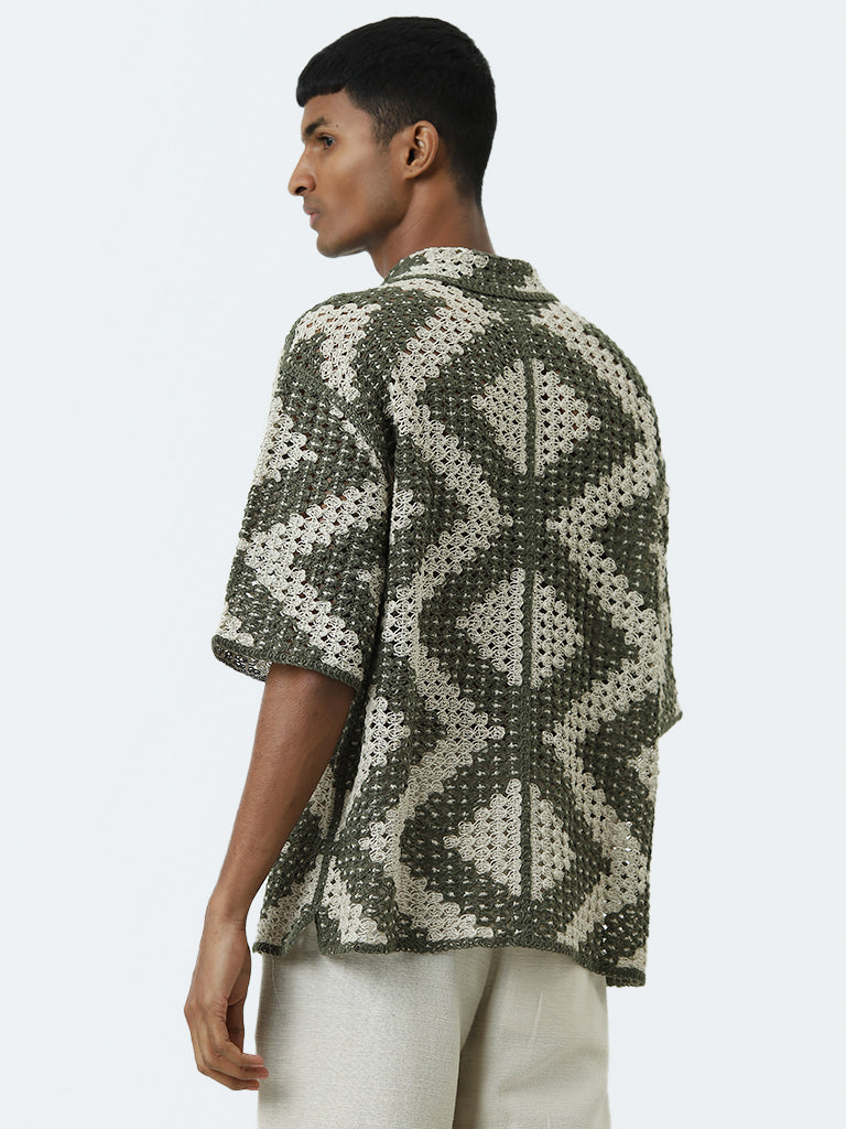 ETA Olive Crochet Relaxed-Fit Cotton Shirt