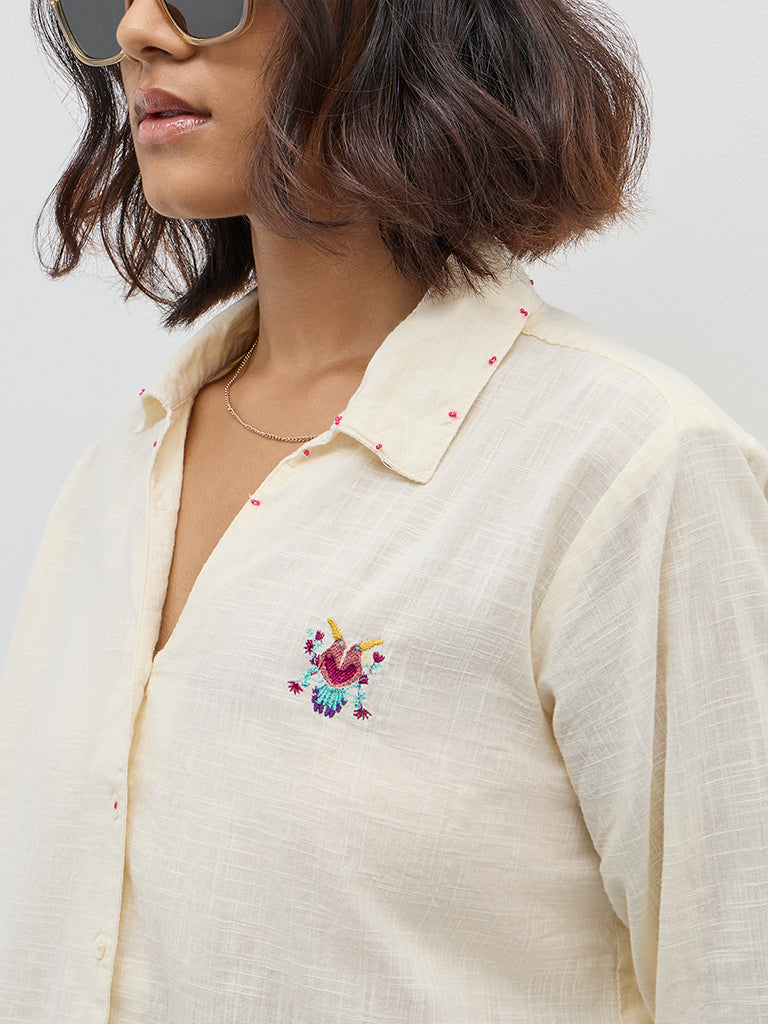 Bombay Paisley Cream Embroidered Cotton Shirt