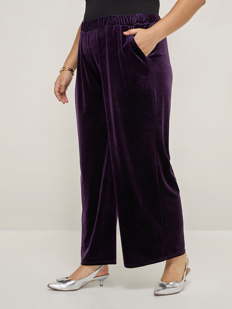 Gia Purple Velveteen High-Rise Pants