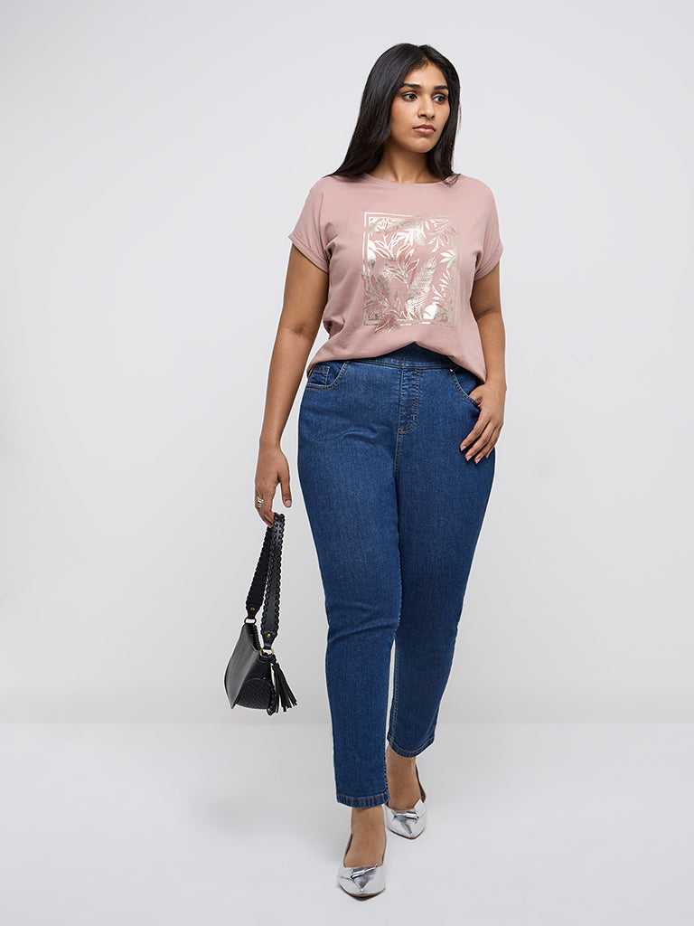 Gia Mauve Botanical Print Cotton T-Shirt