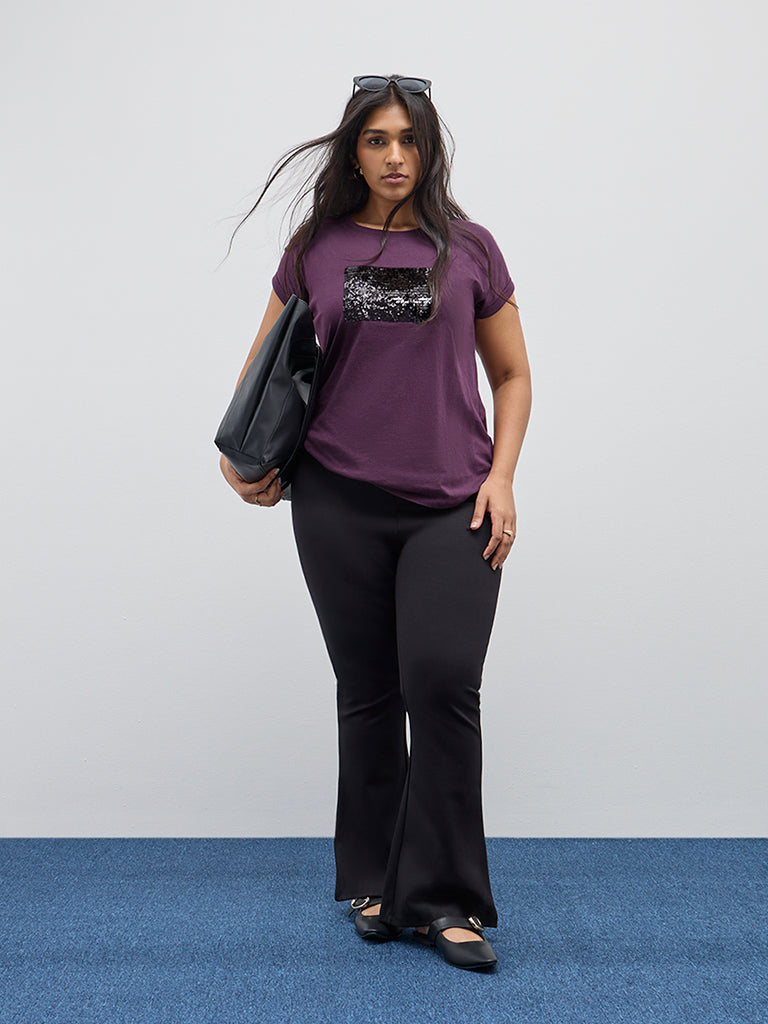 Gia Purple Sequined Cotton T-Shirt