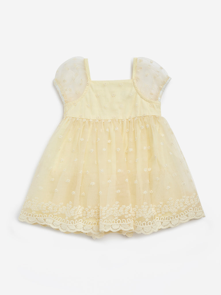 HOP Baby Yellow Floral Embroidered Party Dress