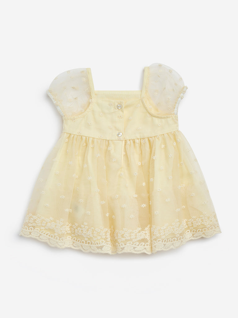 HOP Baby Yellow Floral Embroidered Party Dress