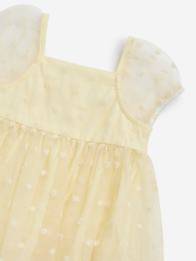 HOP Baby Yellow Floral Embroidered Party Dress