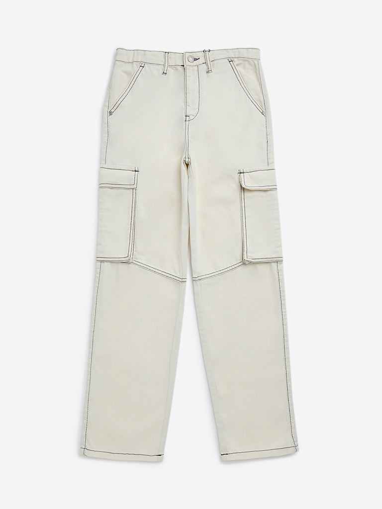 Y&F Kids Off-White Mid-Rise Cotton Pants