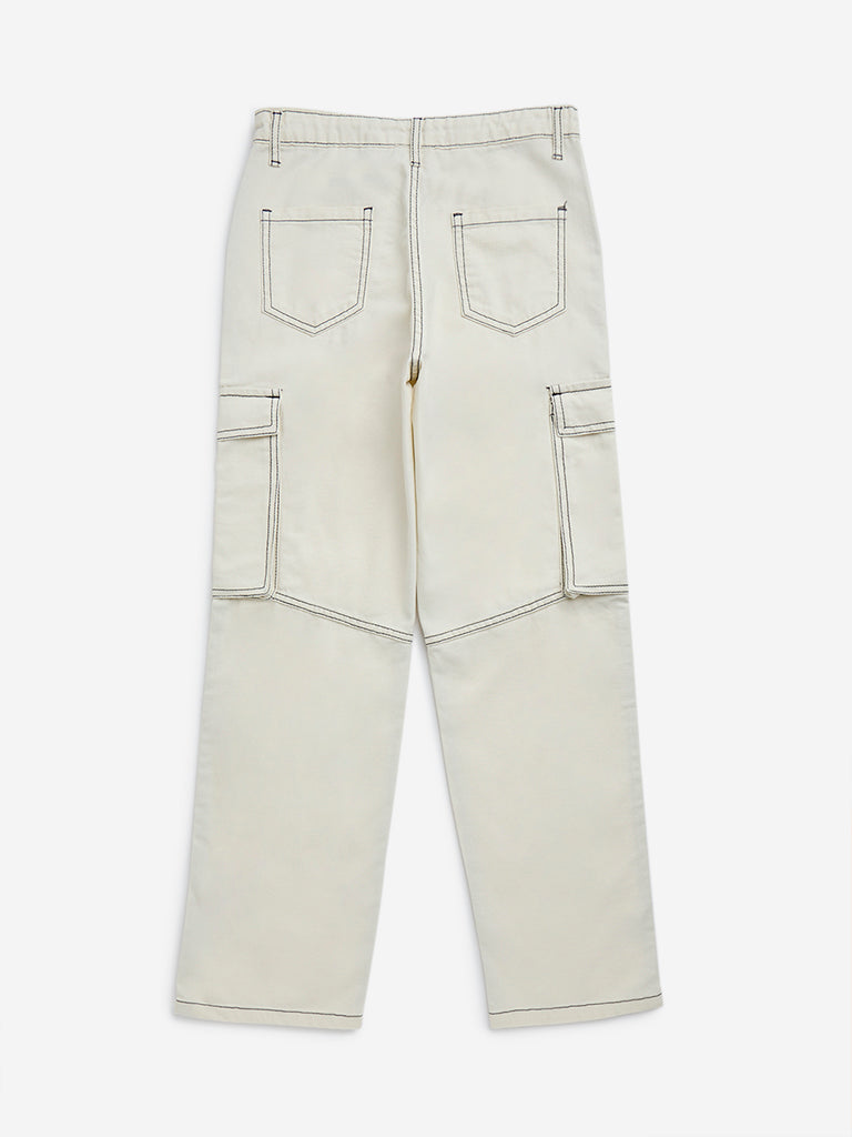 Y&F Kids Off-White Mid-Rise Cotton Pants