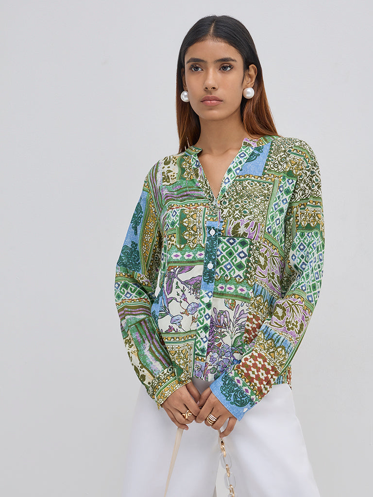 LOV Multicolour Abstract Design Cotton Shirt