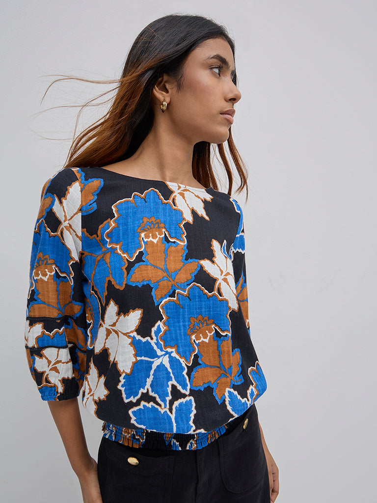 LOV Blue Floral Printed Blouse