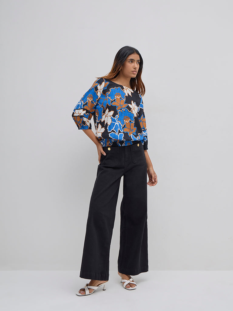 LOV Blue Floral Printed Blouse