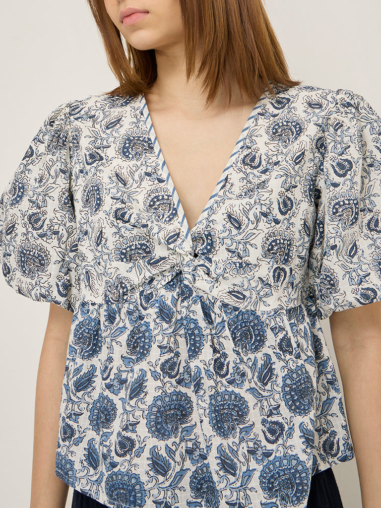 Bombay Paisley Blue Printed Cotton Top