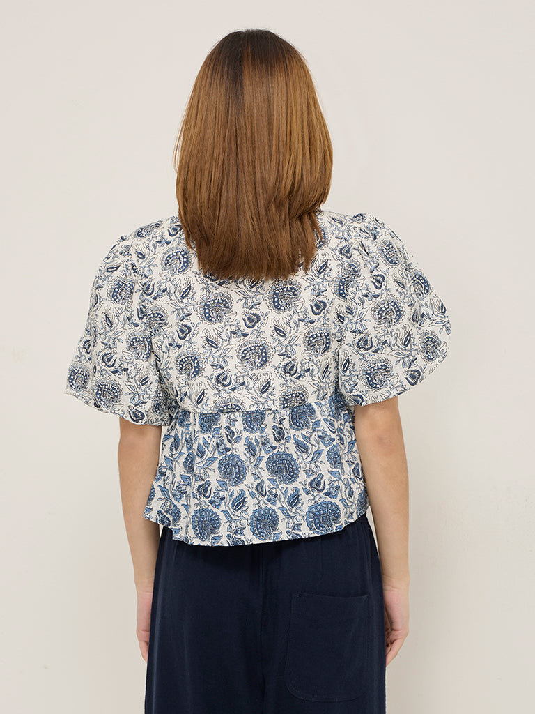 Bombay Paisley Blue Printed Cotton Top