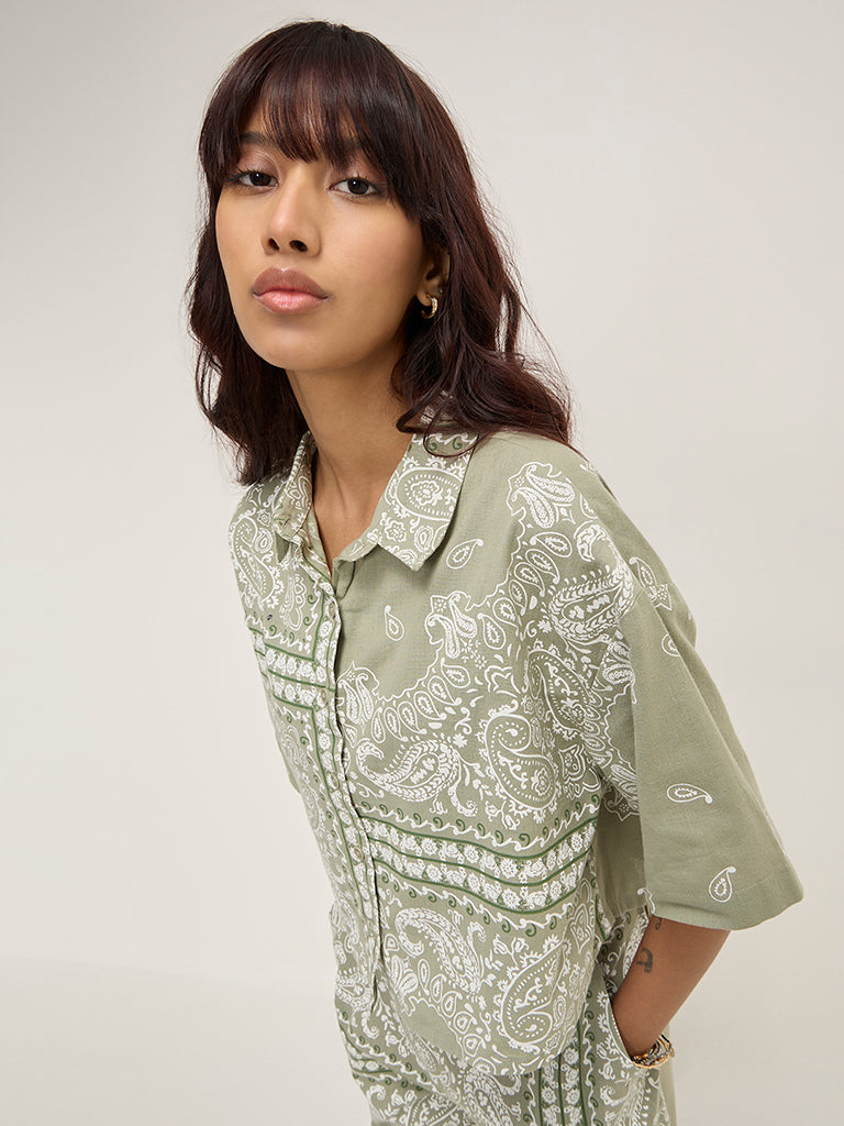 Bombay Paisley Sage Paisley Printed Cotton-Blend Shirt